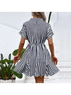 Casual Navy Blue Striped Women's Dress -Women's Clothing Shop P 20230523193029010 665