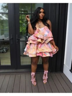 Trendy Colorblock Ruffled Sleeveless Tiered Dress