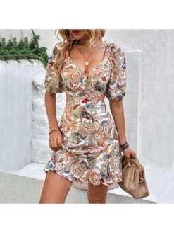 Women's White Backless Lace Up Printing Dress -Women's Clothing Shop P 20230526195520187 410