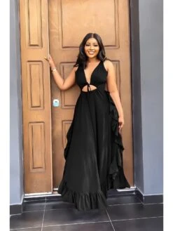 V Neck Hollowed Out Backless Long Dress -Women's Clothing Shop P 20230527191753133 454