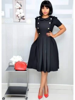 OL Commuting Puff Sleeve Pleated Dress Women -Women's Clothing Shop P 20230601195428688 276