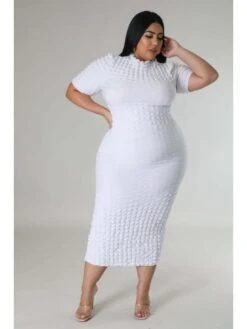 Solid Plus Size Short Sleeve Midi Dress -Women's Clothing Shop P 20230605145415876 751