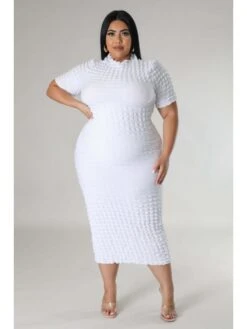 Solid Plus Size Short Sleeve Midi Dress -Women's Clothing Shop P 20230605145418423 550