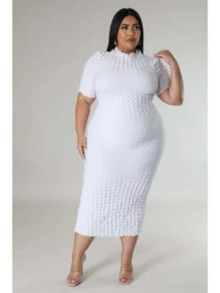 Solid Plus Size Short Sleeve Midi Dress -Women's Clothing Shop P 20230605145420920 645