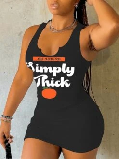 Summer Letter Printed Sleeveless Slim Dress