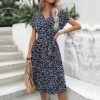 Women's V Neck Navy Blue Floral Dress -Women's Clothing Shop P 20230610141521513 126