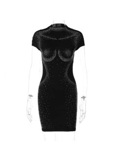 Fashion Hot Drilling Short Sleeve Slim Dress -Women's Clothing Shop P 20230614172652887 472