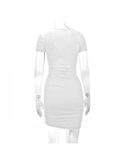 Drawstring Solid Short Sleeve Dress -Women's Clothing Shop P 20230619103751929 332