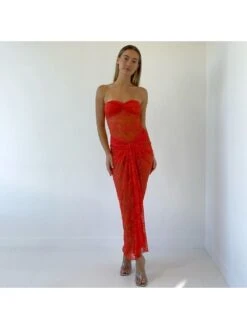 Sexy Lace See Through Strapless Dress