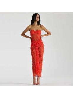 Sexy Lace See Through Strapless Dress -Women's Clothing Shop P 20230620124742120 355