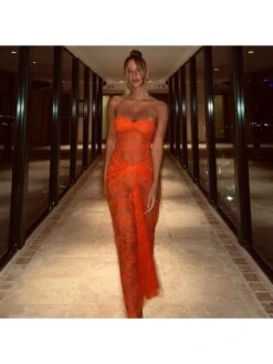 Sexy Lace See Through Strapless Dress -Women's Clothing Shop P 20230620124746582 150