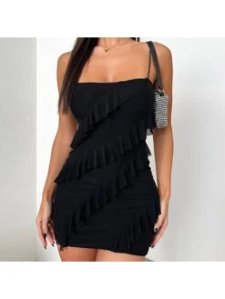 Women's Sexy Backless Ruffled Pure Color Dress