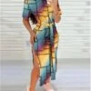 Fashion Printing Short Sleeve Slit Dress -Women's Clothing Shop P 20230629161433309 114