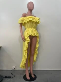 Ruffled Off Shoulder Tuxedo Dress -Women's Clothing Shop P 20230629170717102 223