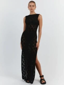 Crochet See Through Long Sleeveless Dress