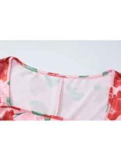 Women's Beach Flower Printing Ruched Magenta Pink Dress -Women's Clothing Shop P 20230707141427667 152