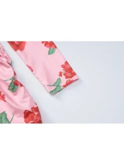 Women's Beach Flower Printing Ruched Magenta Pink Dress -Women's Clothing Shop P 20230707141429957 751