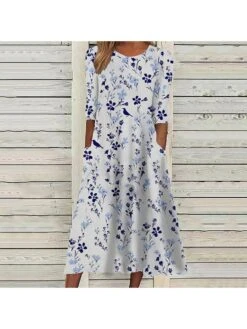 Elegant Printing Long Sleeve Dress