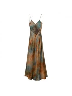 Elegant Satin Print Spaghetti Straps Maxi Dress -Women's Clothing Shop P 20230712125826585 907
