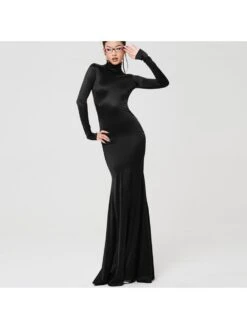 Women's Sexy Backless Hollowed Out Pure Color Dress