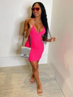 Rose Red Sexy V-Neck Sleeveless Dress