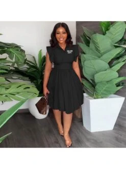 Women's Casual Letter Printing Pleated Dress