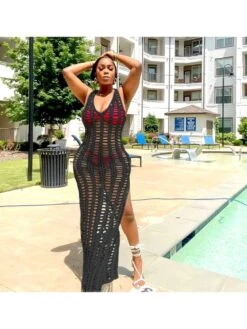 Women's Beach Crochet See Through Split Hem Dress