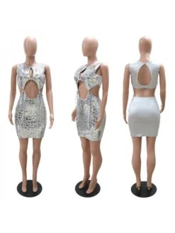Sexy Hollowed Out Sequins Sleeveless Bodycon Dress -Women's Clothing Shop P 20230717174636961 829