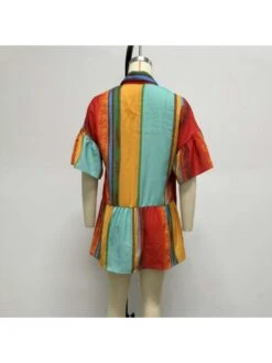 Red Contrast Color Printing Short Sleeve Dress -Women's Clothing Shop P 20230719115235718 468