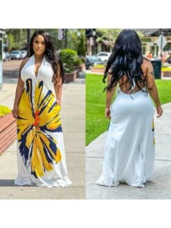 Women's Beach Printing Backless Dress