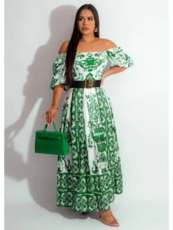 Women's Printing Lantern Sleeve Dress
