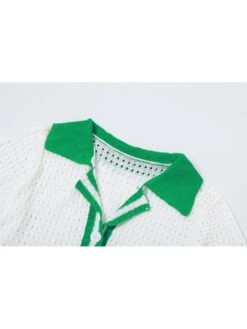 White Crochet Striped Short Sleeve Dress -Women's Clothing Shop P 20230720181239824 289