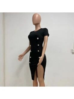 Black Round Neck Short Sleeve Dress -Women's Clothing Shop P 20230720205537551 603