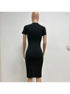 Black Round Neck Short Sleeve Dress -Women's Clothing Shop P 20230720205541972 789