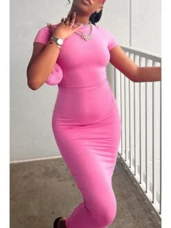 Pink Women's Short Sleeve Dress -Women's Clothing Shop P 20230722115628179 547