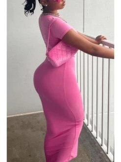 Pink Women's Short Sleeve Dress -Women's Clothing Shop P 20230722115630695 973