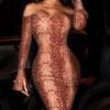 Sexy Snake Print Off Shoulder Slim Dress