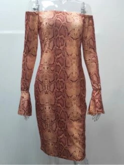 Sexy Snake Print Off Shoulder Slim Dress -Women's Clothing Shop P 20230725144402358 930