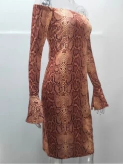 Sexy Snake Print Off Shoulder Slim Dress -Women's Clothing Shop P 20230725144404860 715