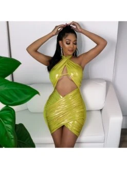 Halter Solid Sexy Short Sleeveless Dress