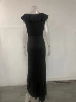 Elegant Solid Magenta Pink Ruffled Irregular Maxi Dress -Women's Clothing Shop P 20230726114103871 720