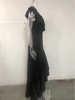 Elegant Solid Magenta Pink Ruffled Irregular Maxi Dress -Women's Clothing Shop P 20230726114106409 811