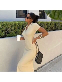 Backless Split Hem Short Sleeve Dress