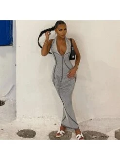 Sexy Printing Halter Backless Slim Maxi Dress -Women's Clothing Shop P 20230728103205183 701