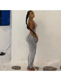 Sexy Printing Halter Backless Slim Maxi Dress -Women's Clothing Shop P 20230728103207580 367