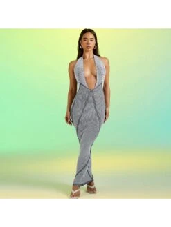 Sexy Printing Halter Backless Slim Maxi Dress -Women's Clothing Shop P 20230728103209951 238