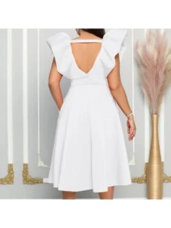 Magenta Pink Backless Deep V Ruffled Sleeve Banquet Dress -Women's Clothing Shop P 20230728192127396 463