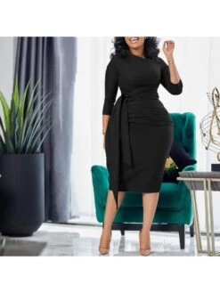 Women's Casual Bandage Ruched Pure Color Dress