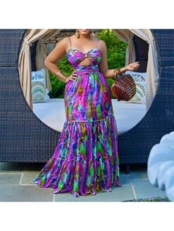 Women's Casual Printing Hollow Out Dress