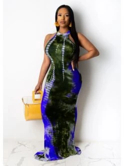 Sexy Tie Dyed Sleeveless Maxi Dress